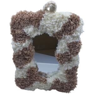 Furry Tufted Framed Mirror - NWT - Wall or Desktop Dorm Room Decor - White Tan